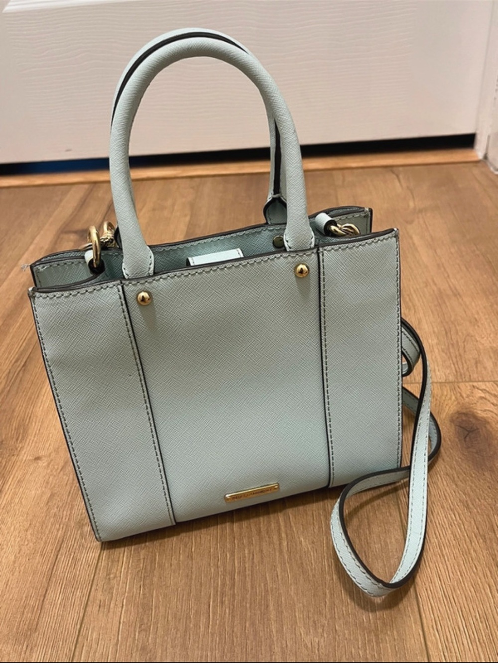 Rebecca Minkoff MAB Mini Tote Light Blue Structured Tote Bag Crossbody Strap